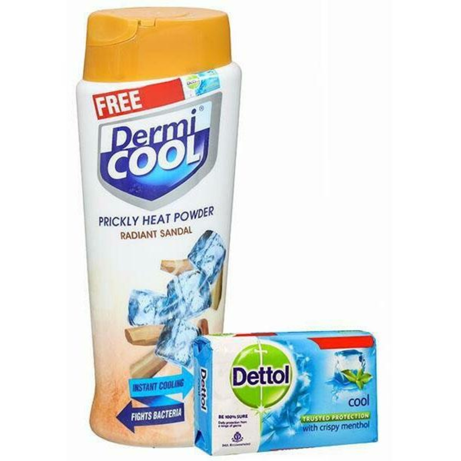 Dermi Cool Radiant Sandal Prickly Heat Powder, Free Soap NTUC FairPrice