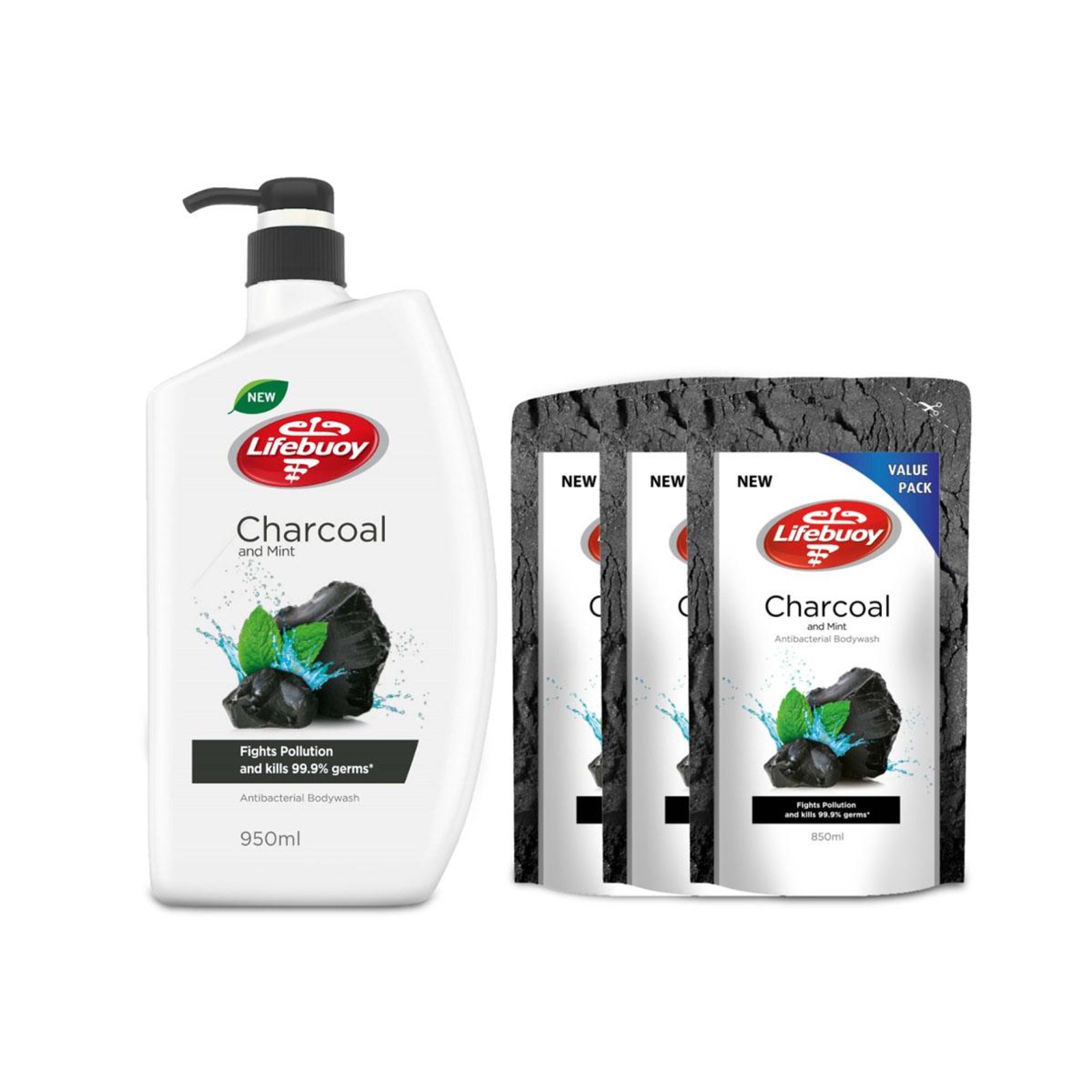 Lifebuoy Charcoal Bundle of 1 Body Wash 950ml + 3 Refill 850m NTUC