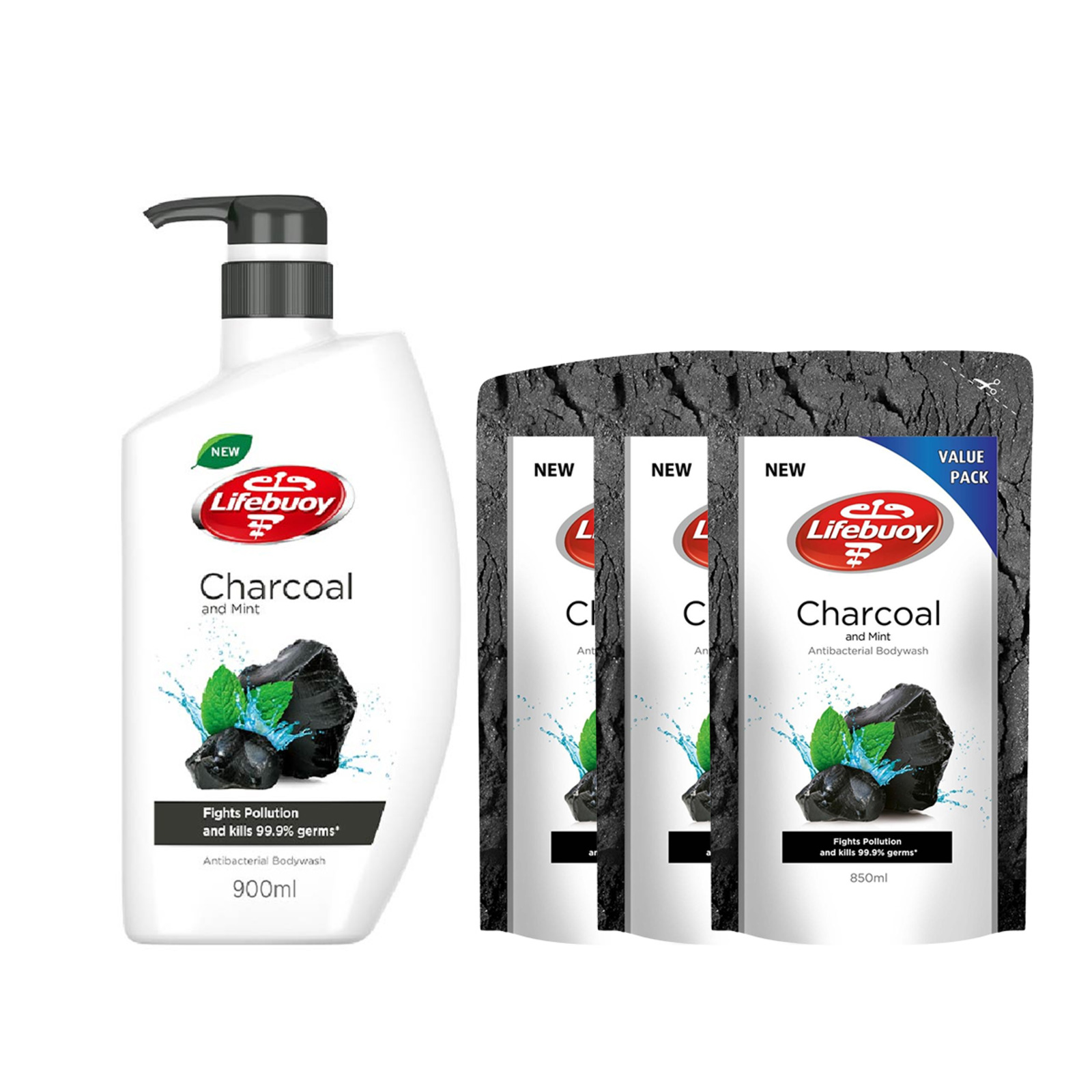 Lifebuoy Charcoal Body Wash 900ml + 3 Refill 850m 3.5 L NTUC FairPrice