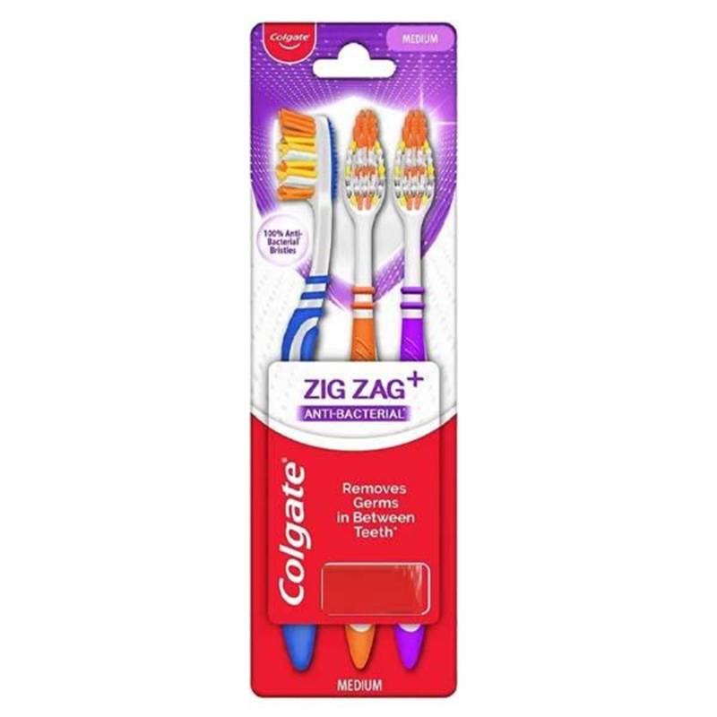 Colgate Zig Zag ToothbrushMedium+AntiBacterial Bristles(3pcs NTUC FairPrice