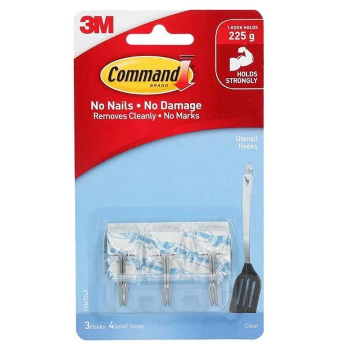 3M Command Clear Utensil Hooks (225 g), 3 Hooks & 4 Strips NTUC FairPrice
