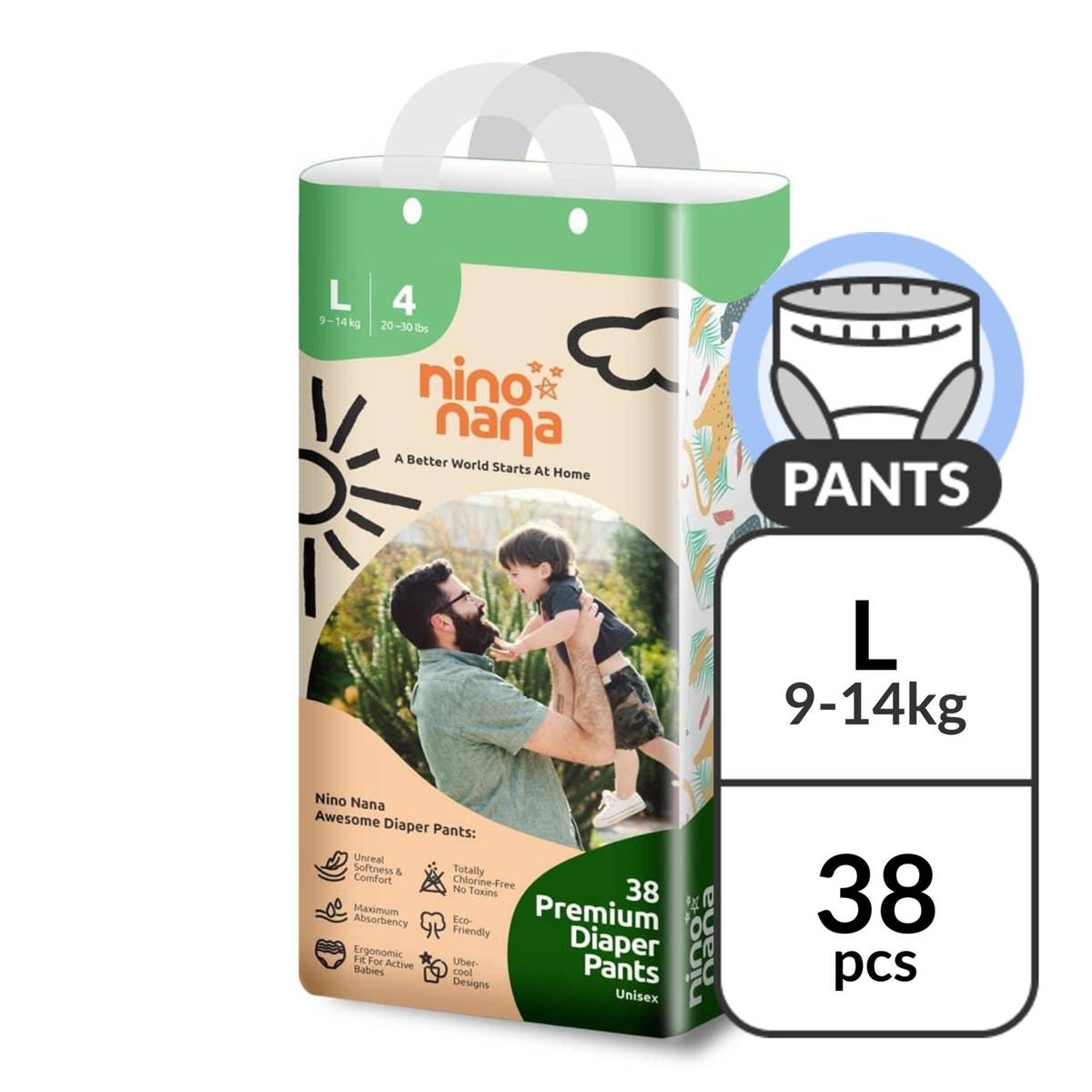 Nino Nana Diaper Pants L (914kg) Jungle NTUC FairPrice