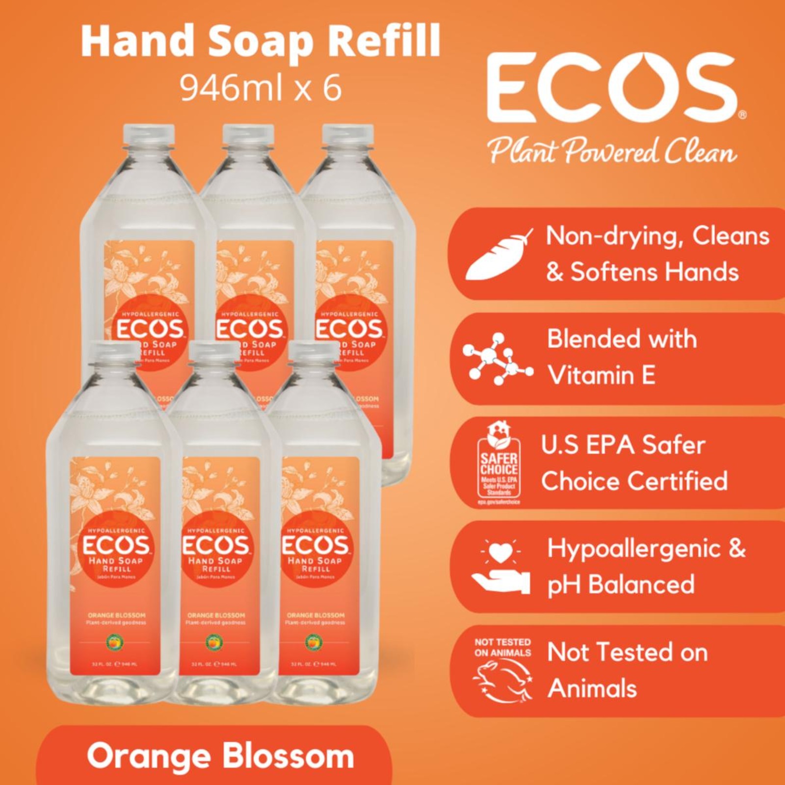 Ecos Hypoallergenic Hand Soap Refill Orange Blossom NTUC FairPrice