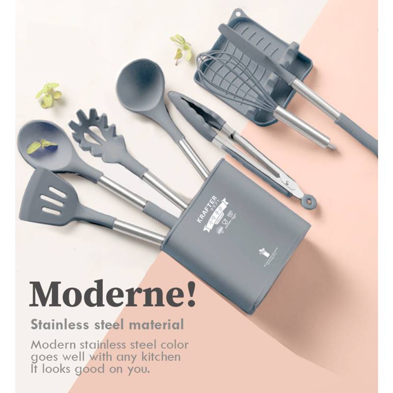 Krafter 9PCS Cooking Utensils Set NonStick Kitchenware Grey NTUC