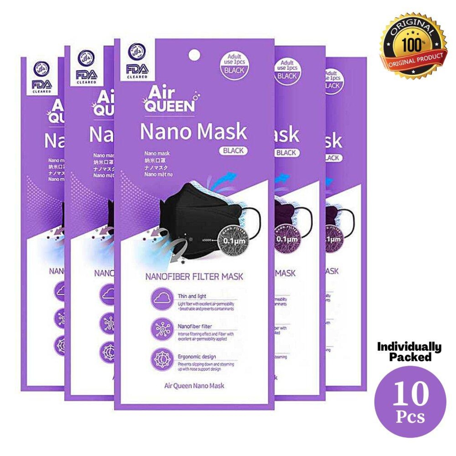 Air Queen 10pcs Nanofiber Face Mask, Black NTUC FairPrice