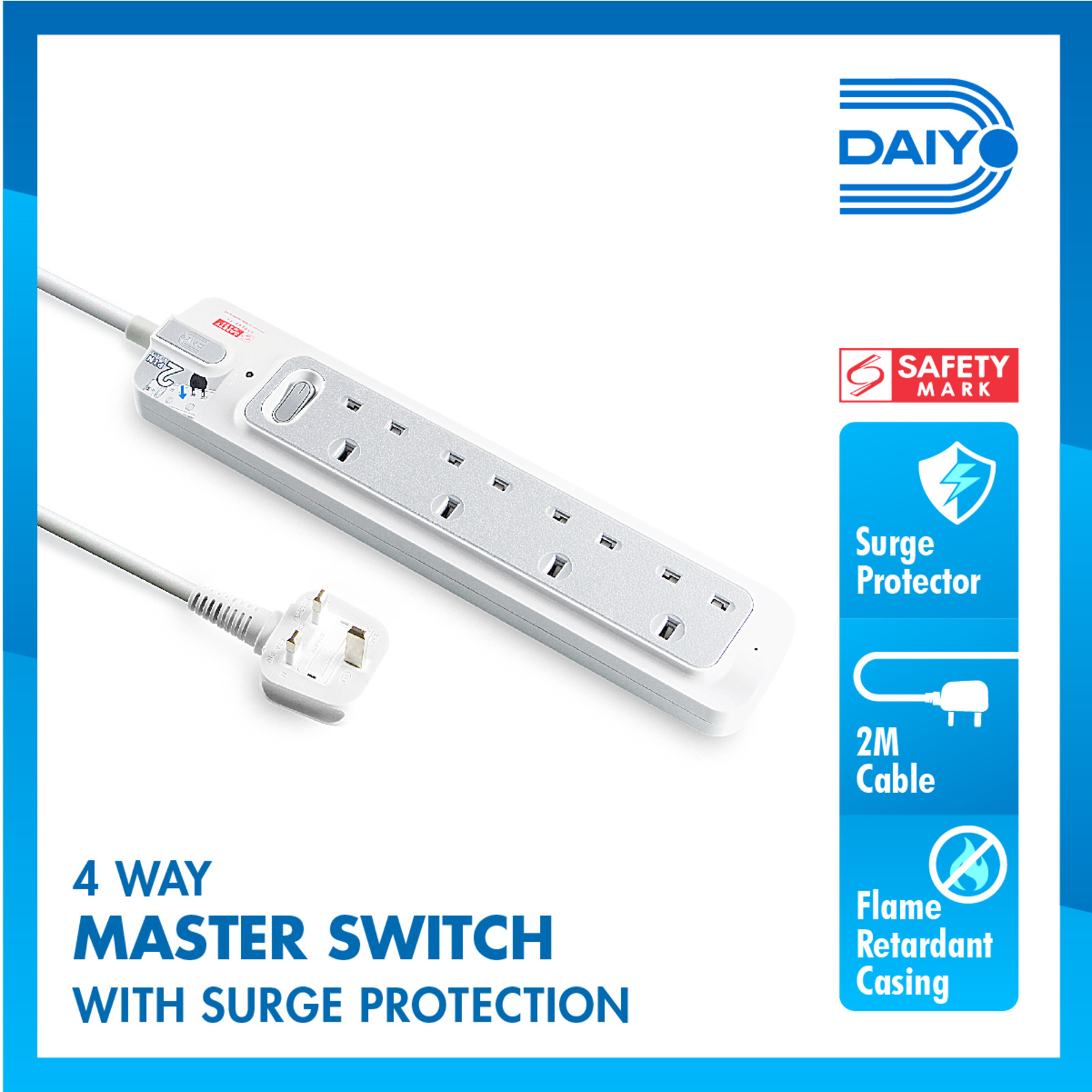 DAIYO 4 Way Master Switch Surge Protector Socket Strip 2M | NTUC FairPrice