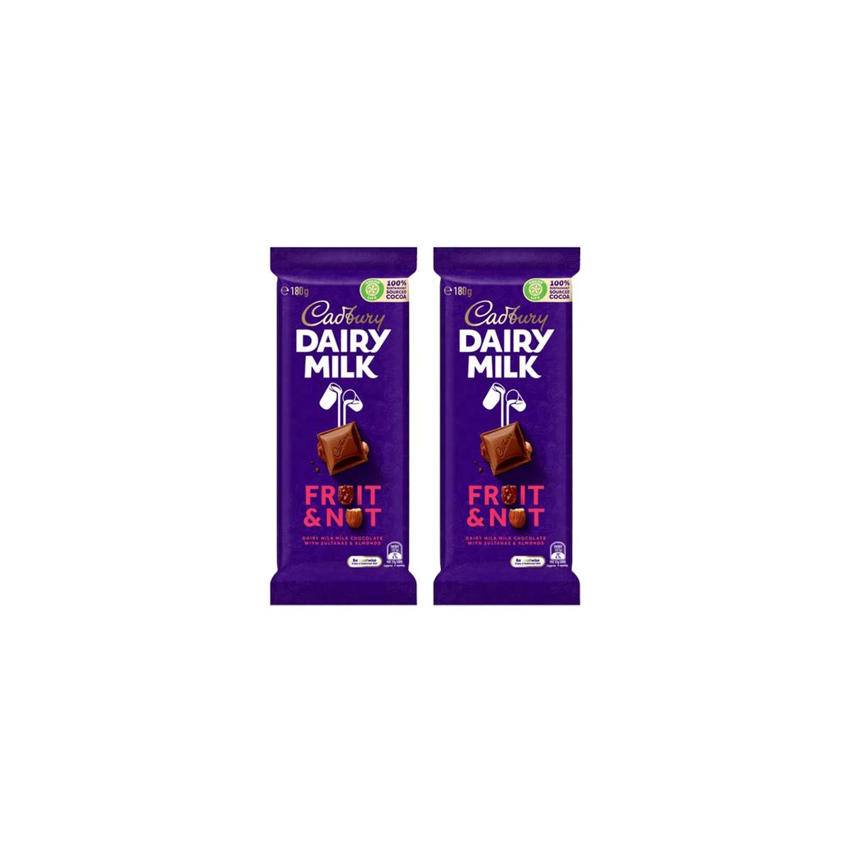 Cadbury Dairy Milk Fruit and Nut Block 180g Bundle of 2 NTUC FairPrice