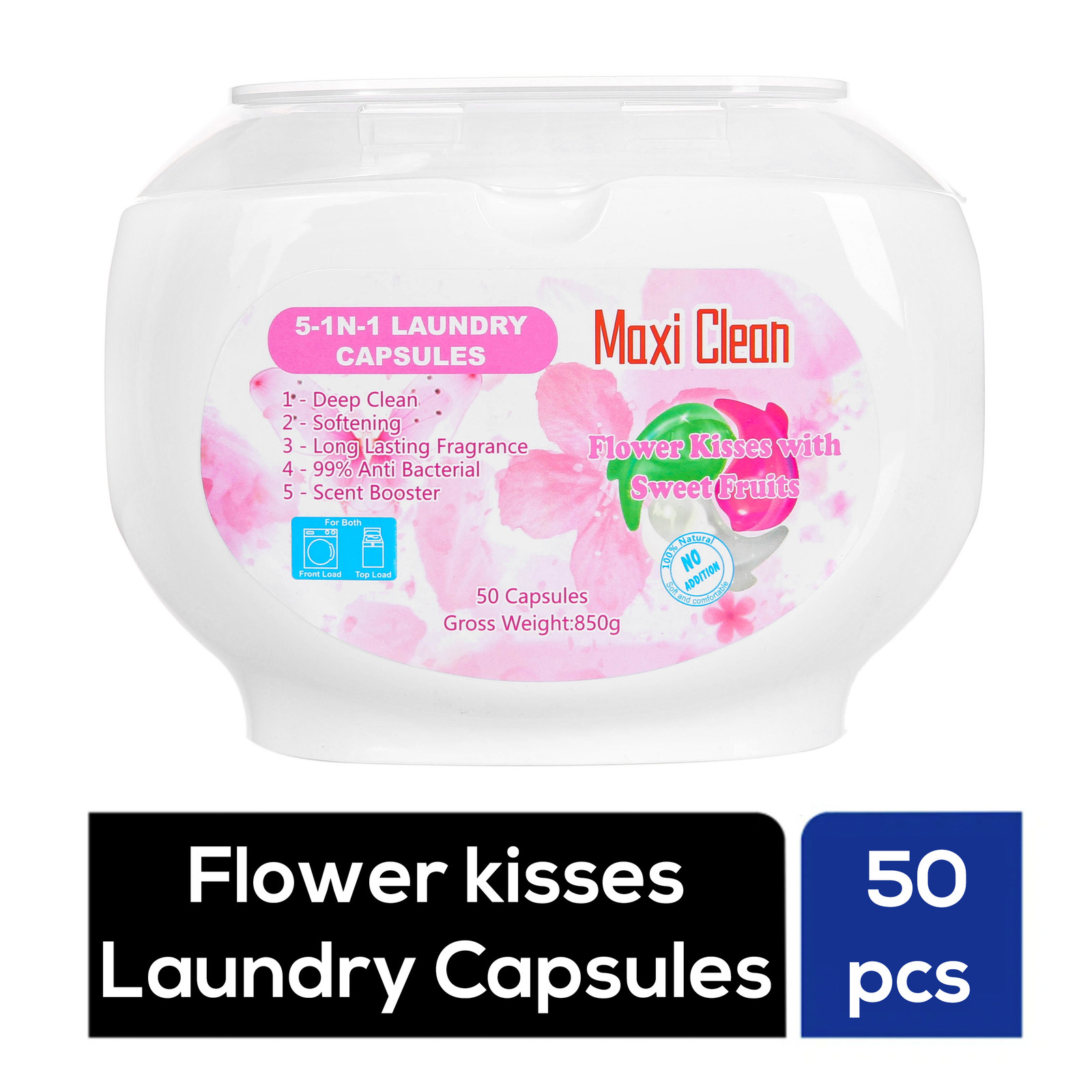 Maxi Clean 5in1 Laundry Capsules Pods Flower kisses Tub NTUC FairPrice