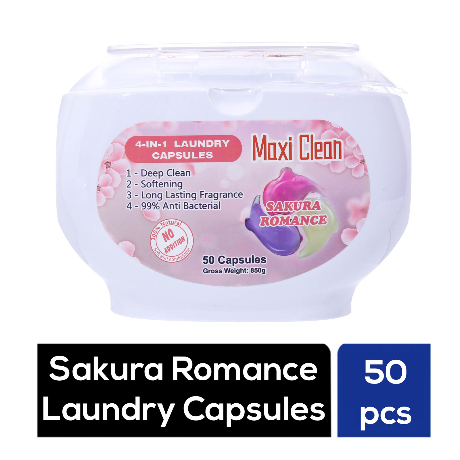 Maxi Clean 4in1 Laundry Capsules Pods Sakura Romance Tub NTUC FairPrice