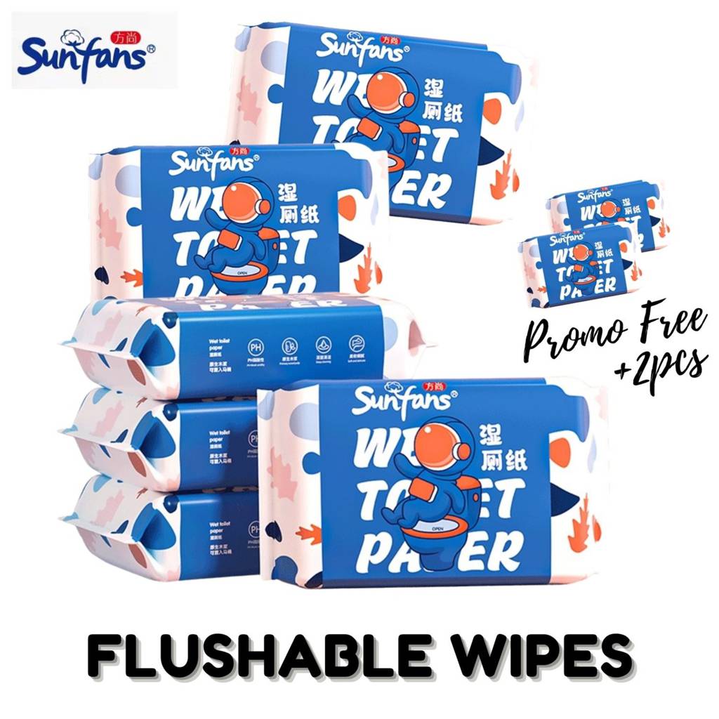 Sunfans Wet Toilet Tissue Flushable Wipes 6 Packs NTUC FairPrice