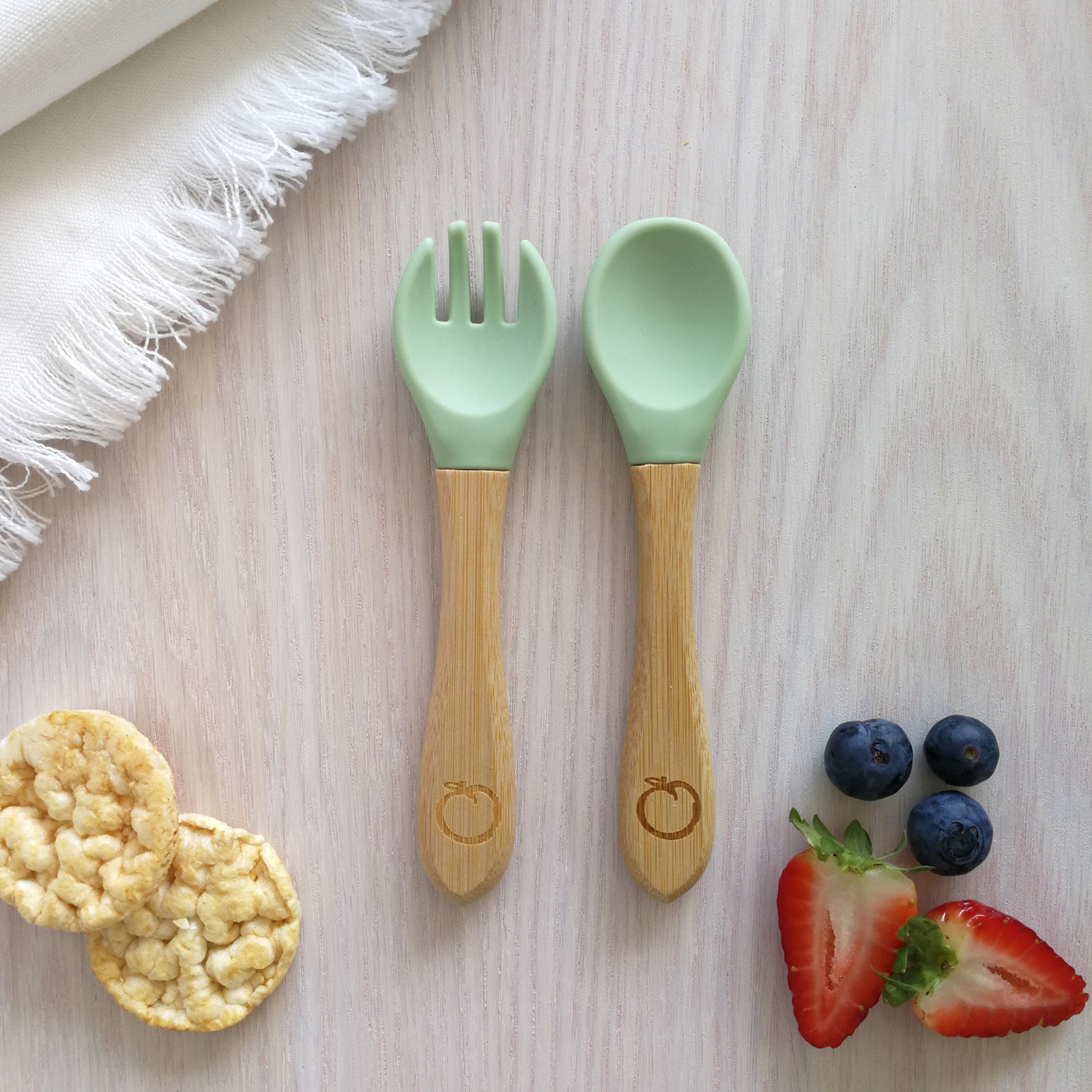 Bubba Blue PLUM Bamboo Spoon & Fork Set - Olive | NTUC FairPrice