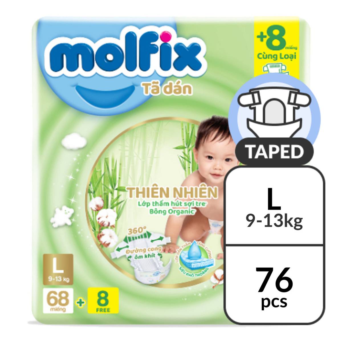 Molfix Jumbo Organic cotton Tape Diaper L (68+8) NTUC FairPrice