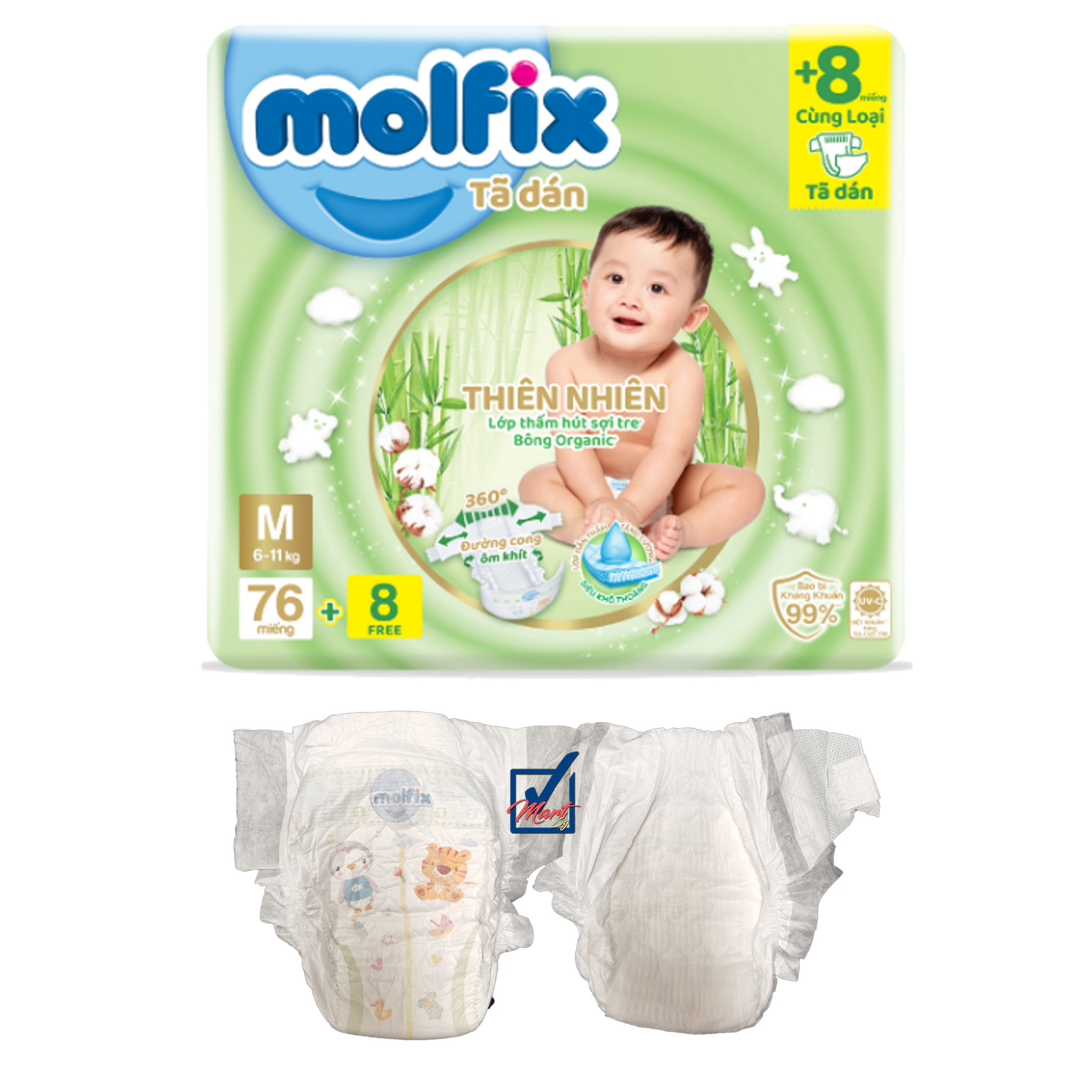 Molfix Jumbo Organic cotton Tape Diaper M (76+8) NTUC FairPrice