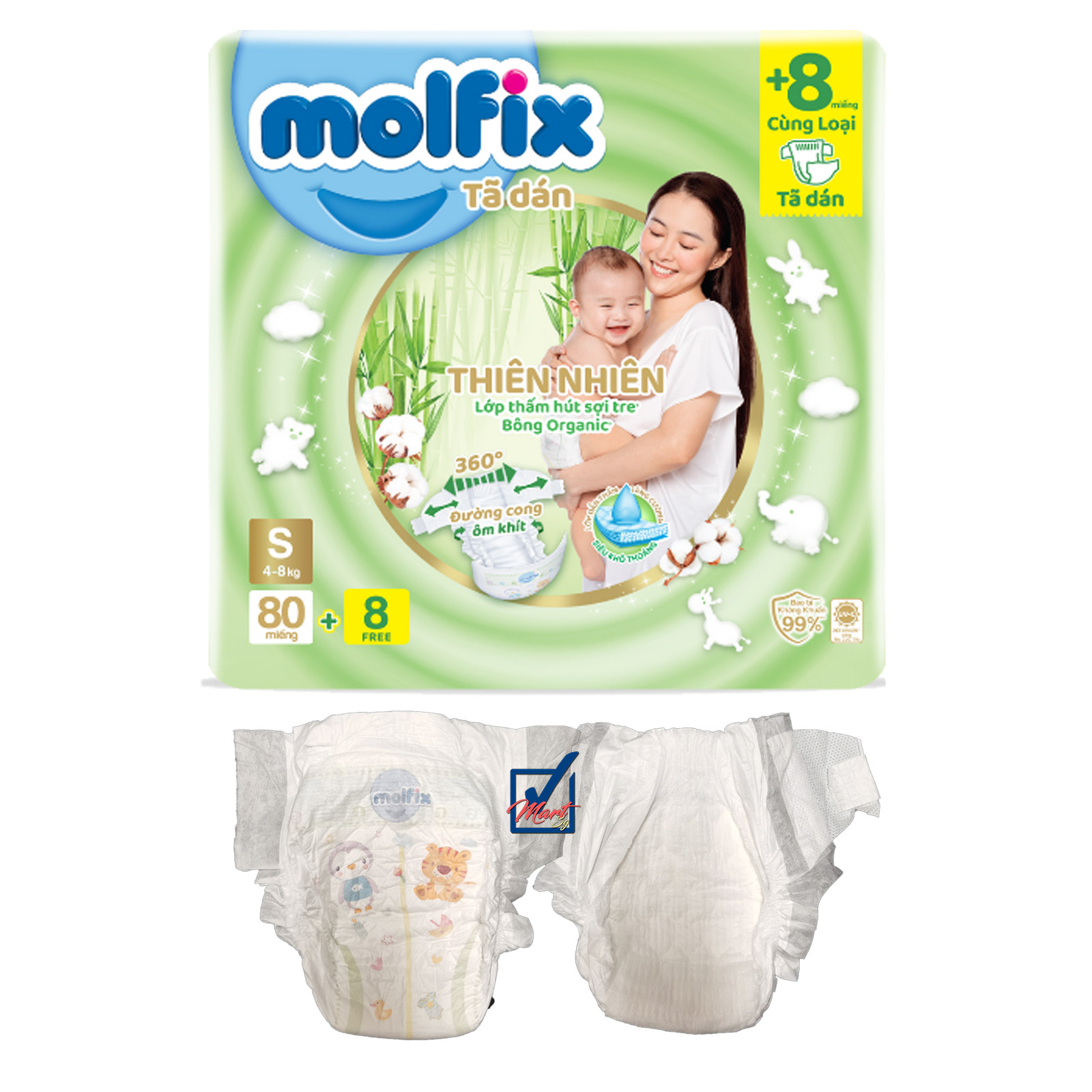 Molfix Jumbo Organic cotton Tape Diaper S (80+8) NTUC FairPrice