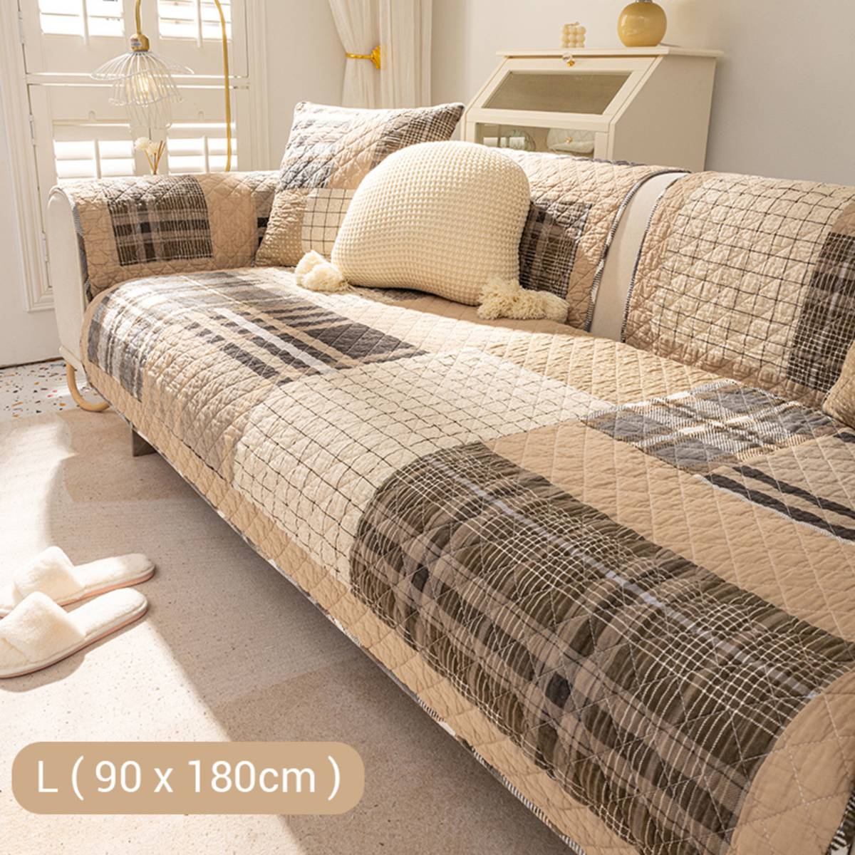 Sweet Home Washed Cotton Sofa Cover L(90*180cm)BG Coffee NTUC FairPrice