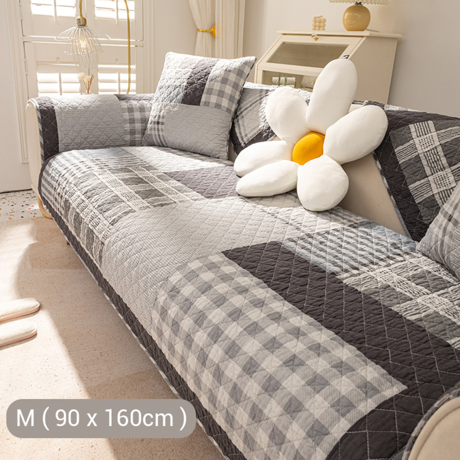 Sweet Home Washed Cotton Sofa Cover M(90*160cm)BG Grey NTUC FairPrice