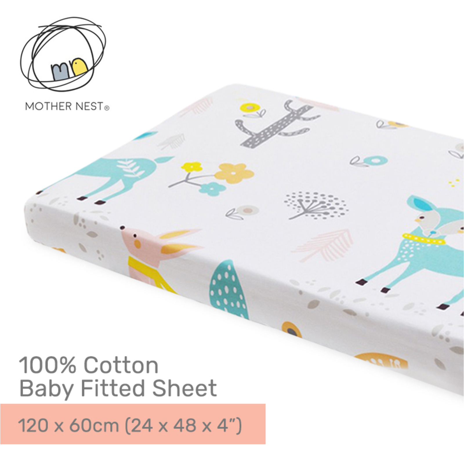 Mothernest 100 Cotton Baby Fitted Sheet Deer 60x120 cm NTUC FairPrice