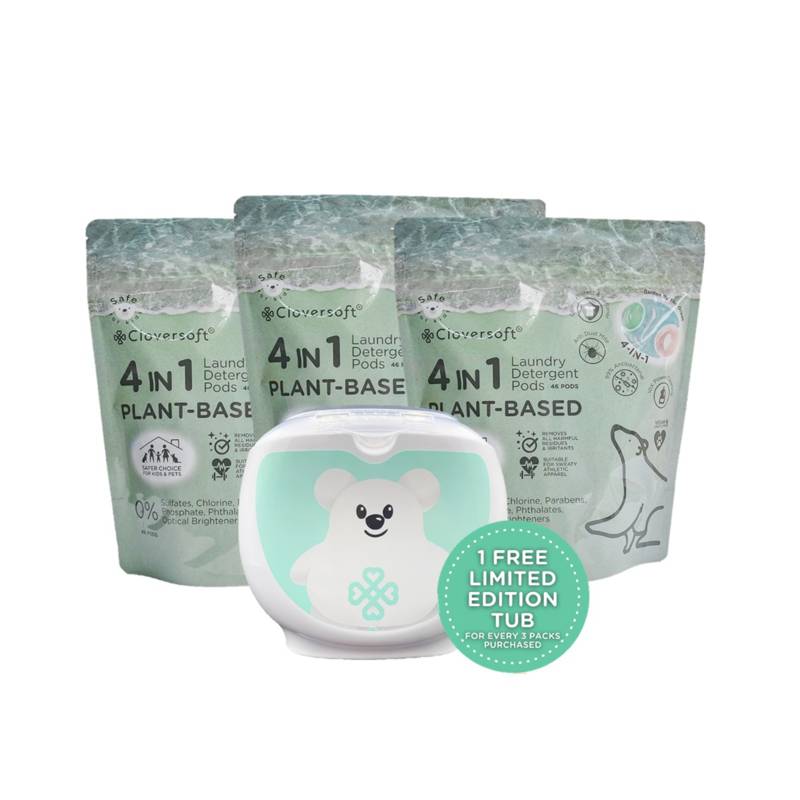 Cloversoft Laundry Pods Plant Based 4in1 3pcks+1Container NTUC FairPrice