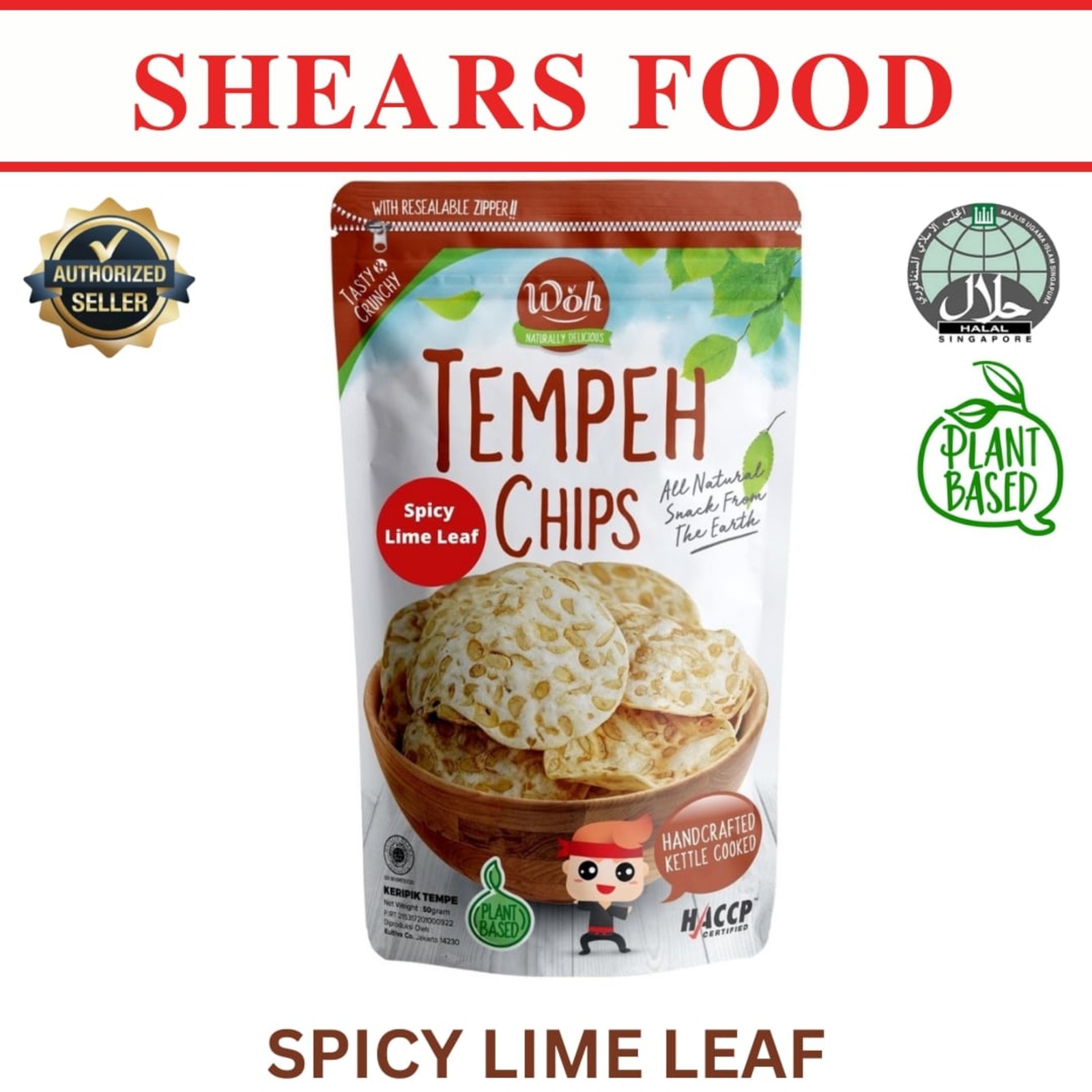 WOH Handcrafted Tempeh Chips by Shears SPICY LIME LEAF NTUC FairPrice