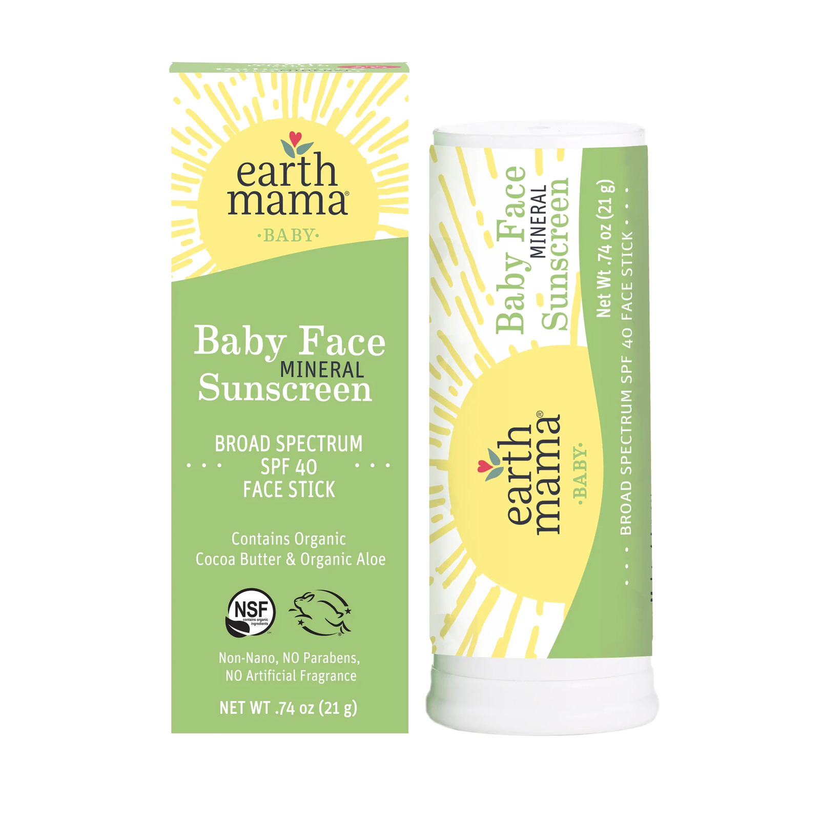 Earth Mama Baby Face Mineral Sunscreen Face Stick SPF 40 NTUC FairPrice