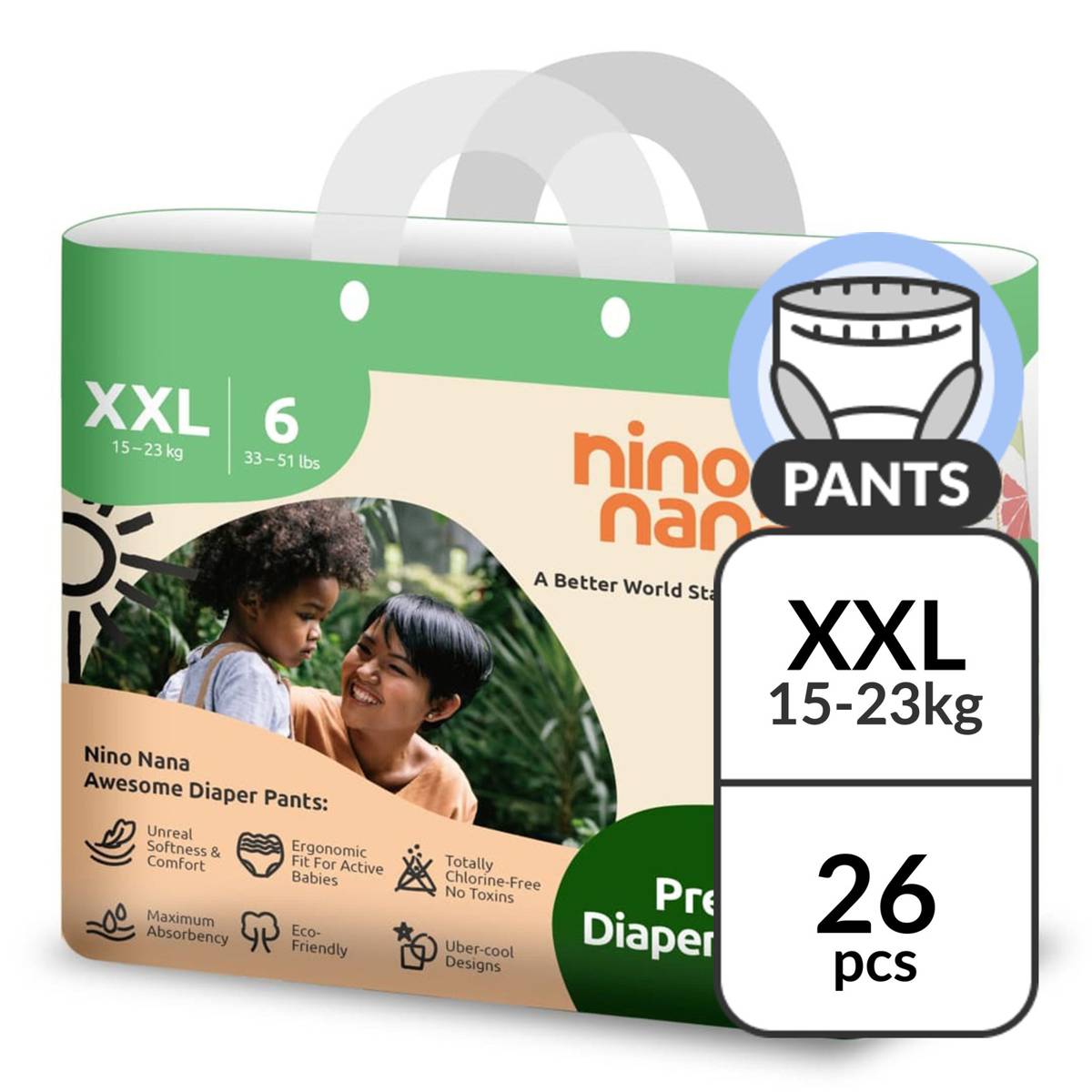 Nino Nana Diaper Pants XXL (1523kg) Citrus NTUC FairPrice