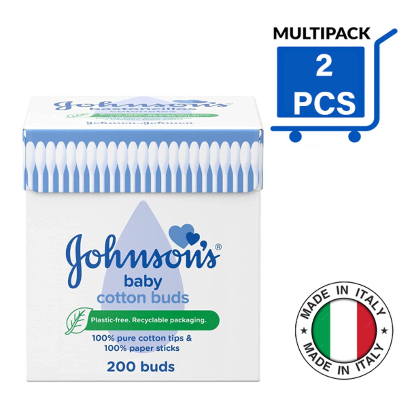 Johnson's Baby Cotton Buds 100 Pure Cotton,PaperSticks 2x200 NTUC