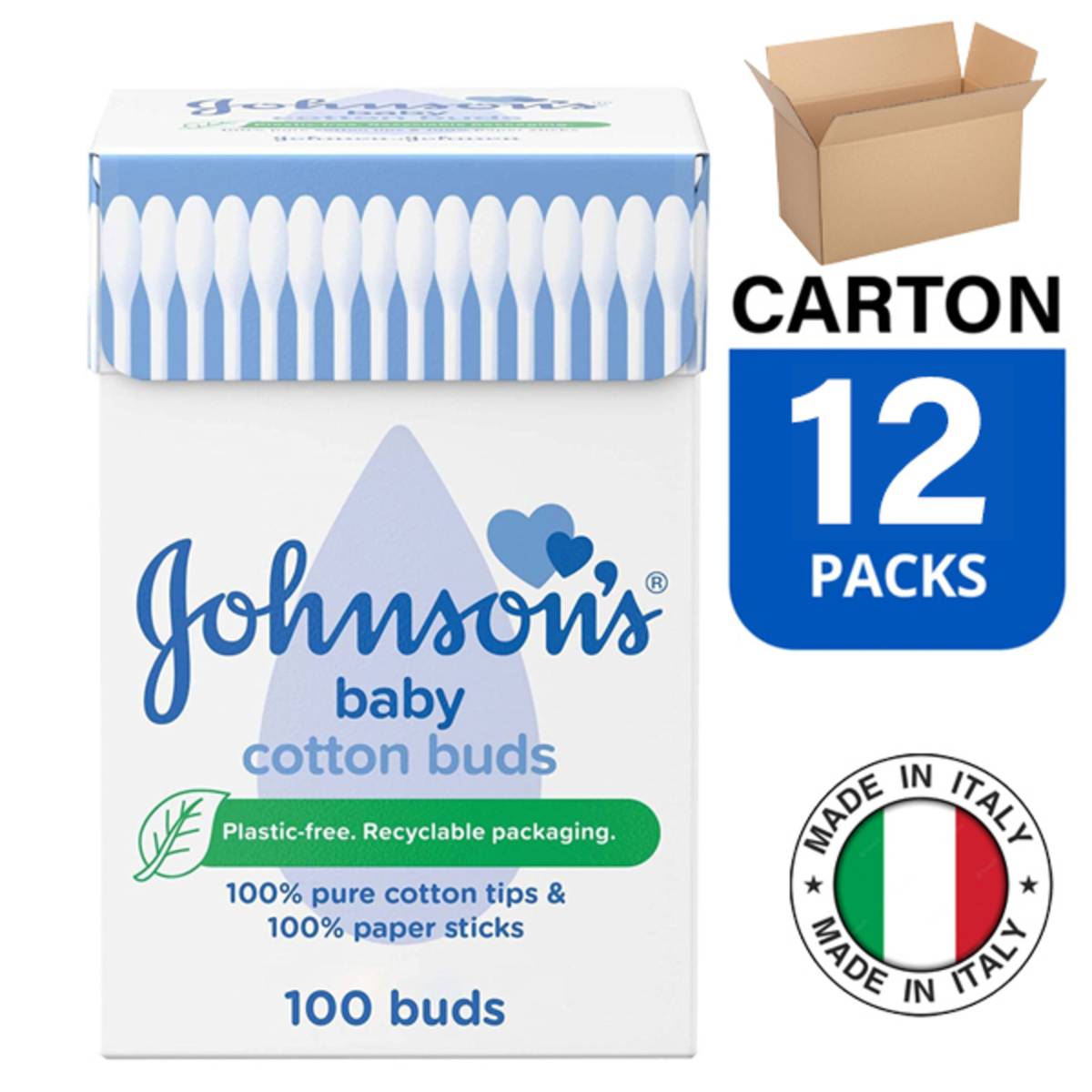 Johnson's Baby Cotton Buds 100 Cotton,Paper Sticks 12x100s NTUC