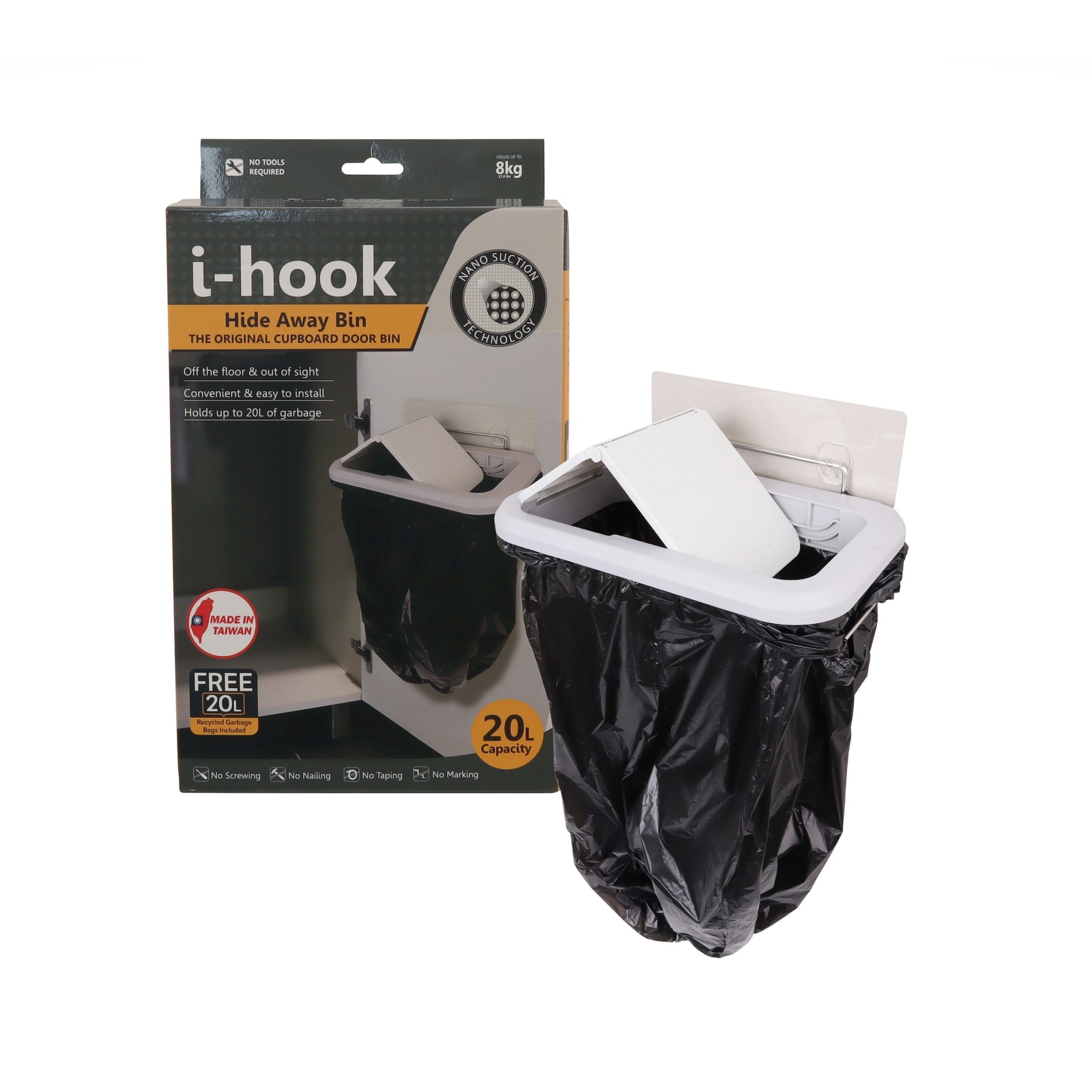 White Magic ihook Hide Away Bin 20L Cupboard Door Bin NTUC FairPrice