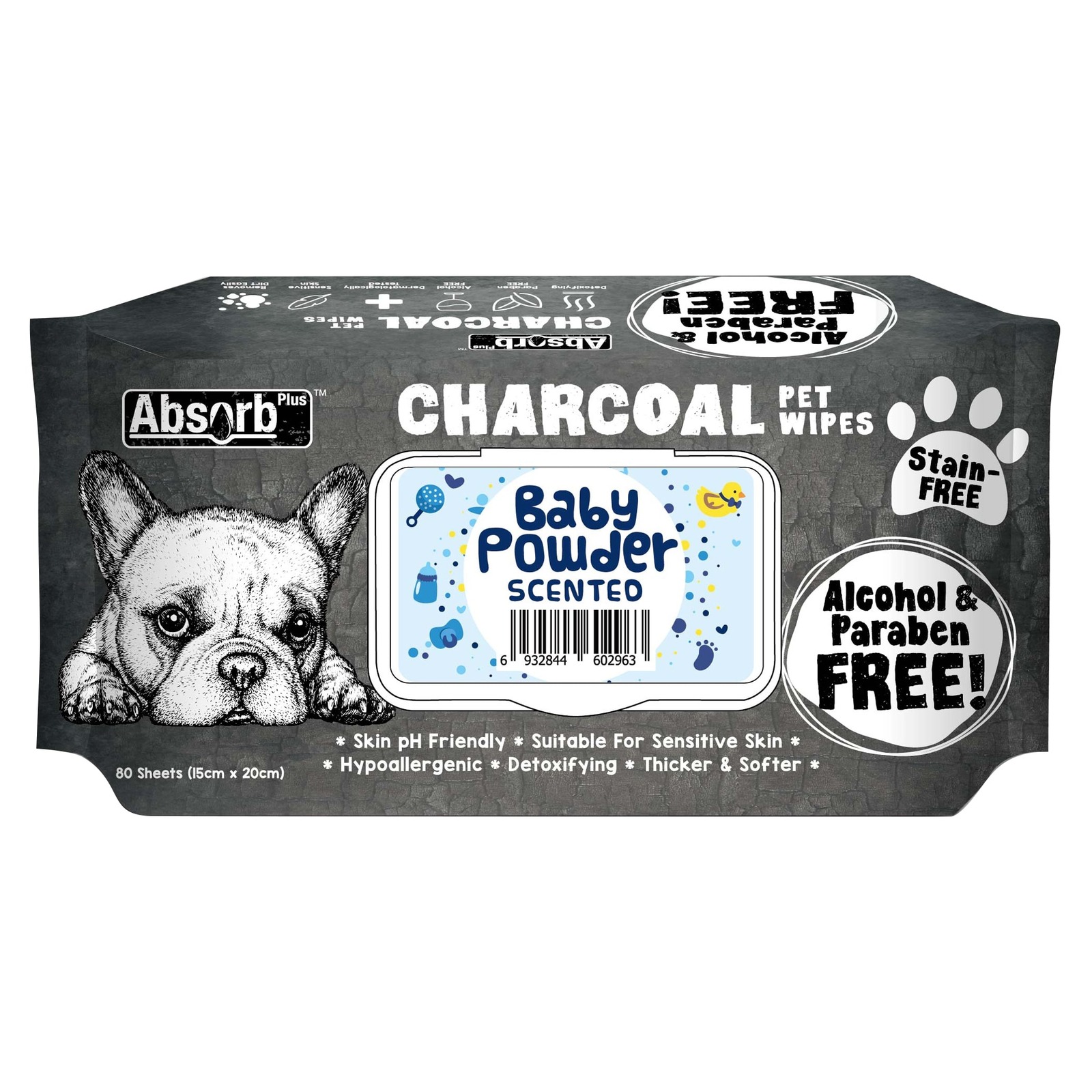 Absorb Plus Charcoal Pet Wipes (Baby Powder) NTUC FairPrice
