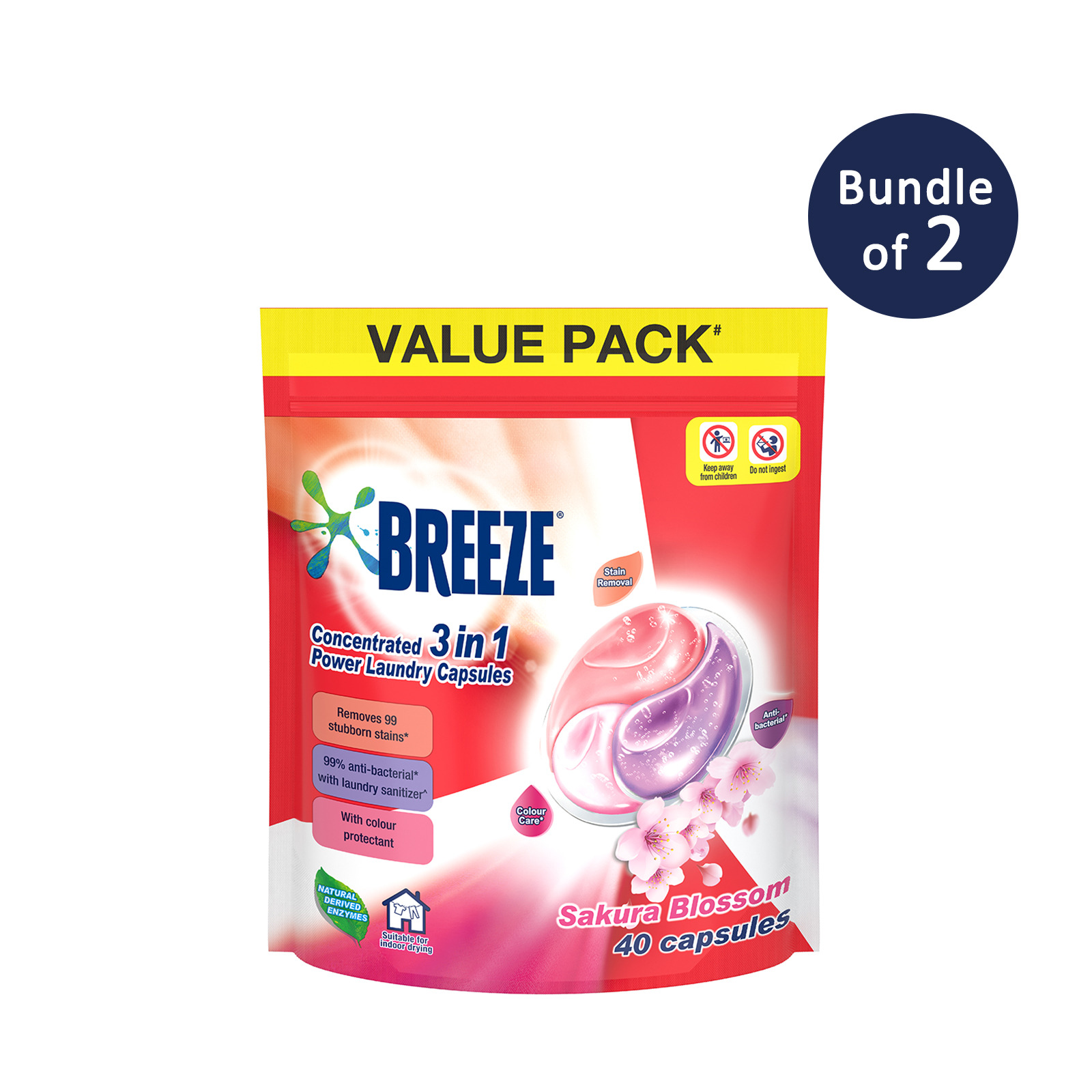 Breeze 3 in 1 Power Laundry Capsules Sakura Blossom 40's x 2 NTUC