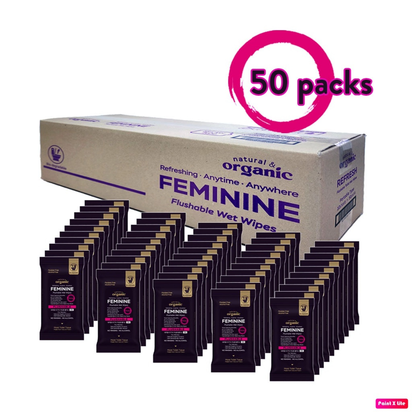 natural & organic Portable Feminine Flushable Wipes 50 packs NTUC