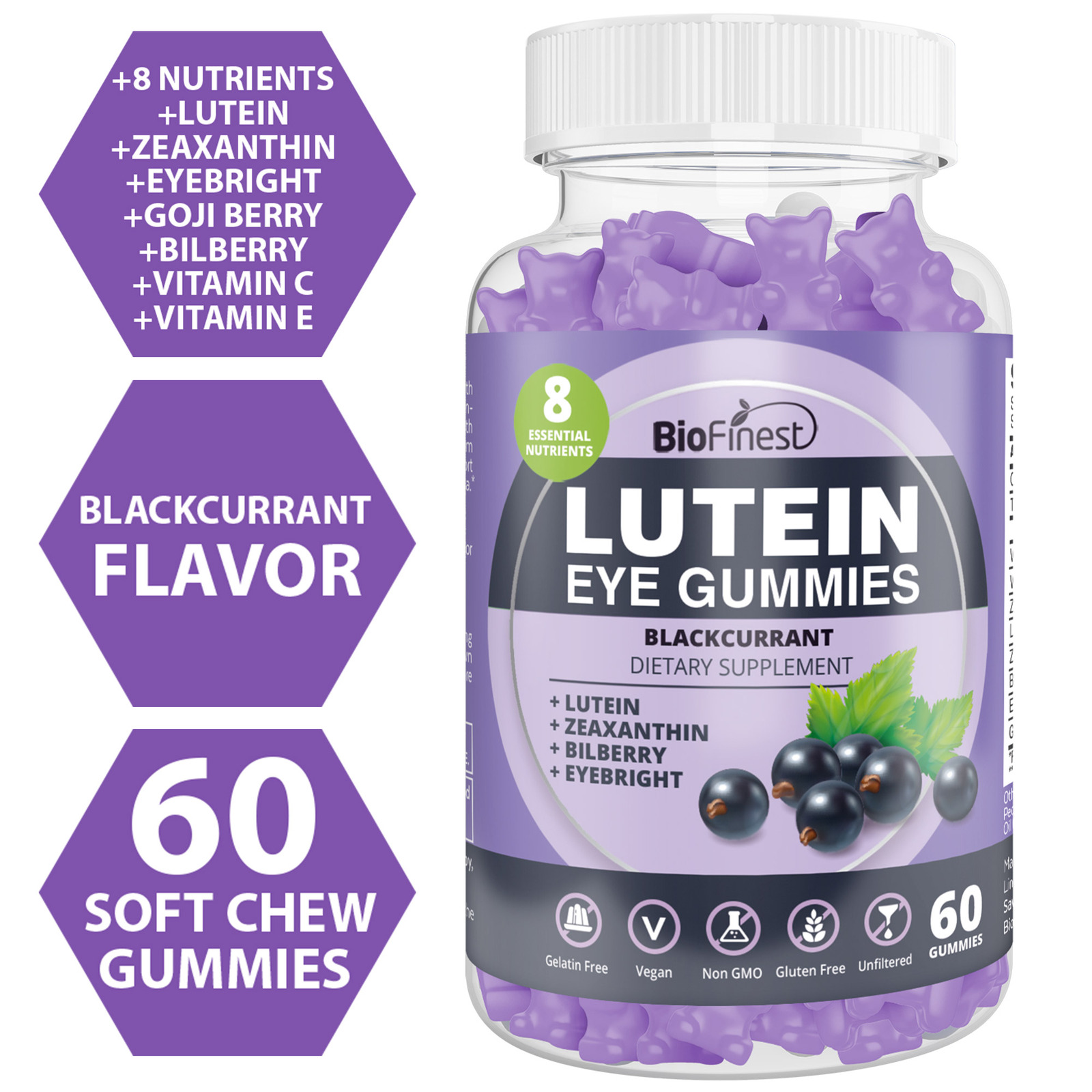 Biofinest Lutein Eye Gummy Supplement Zeaxanthin Bilberry Goj NTUC