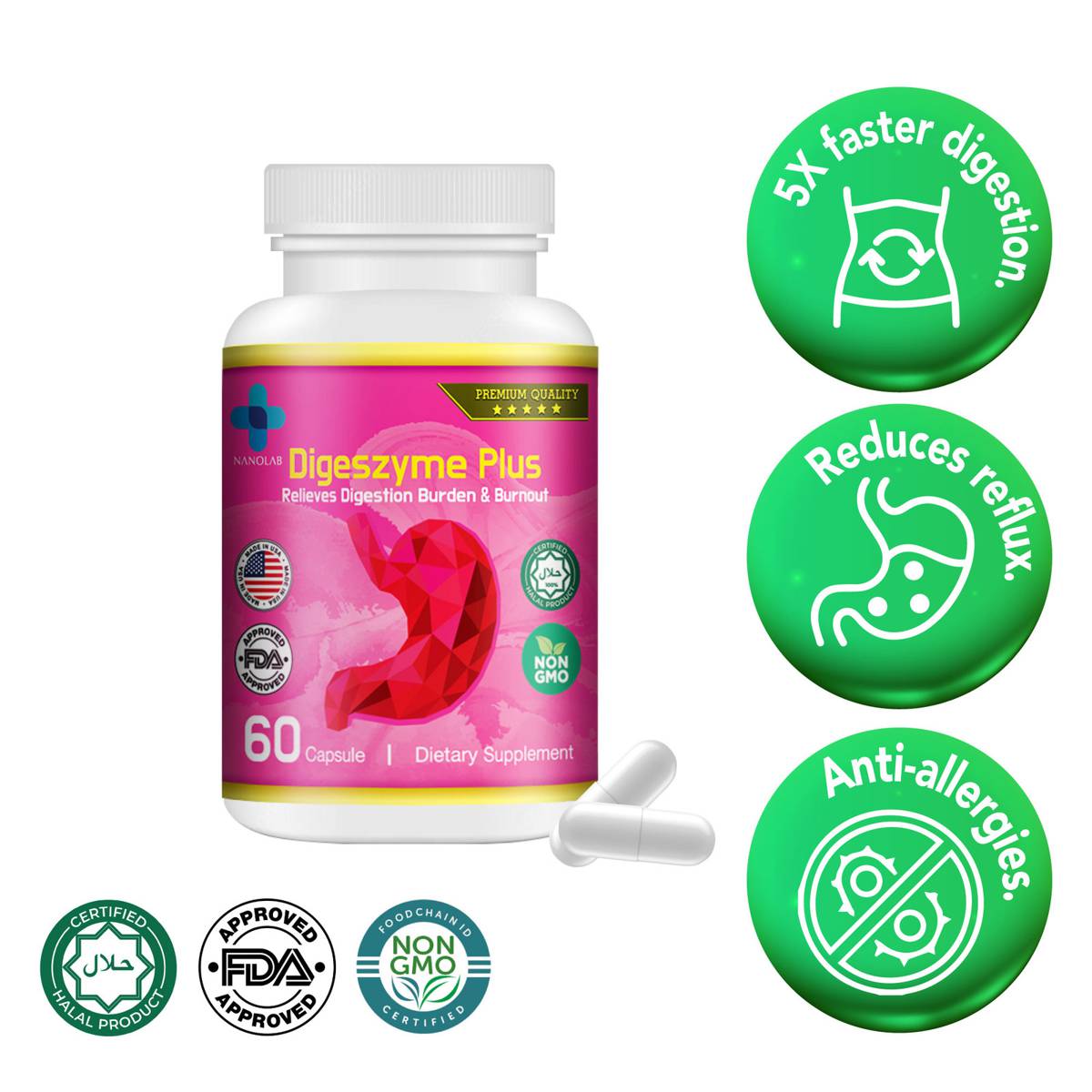 NanoLab Digeszyme Plus Fast Digestion Enzymes, Reduce Reflu NTUC