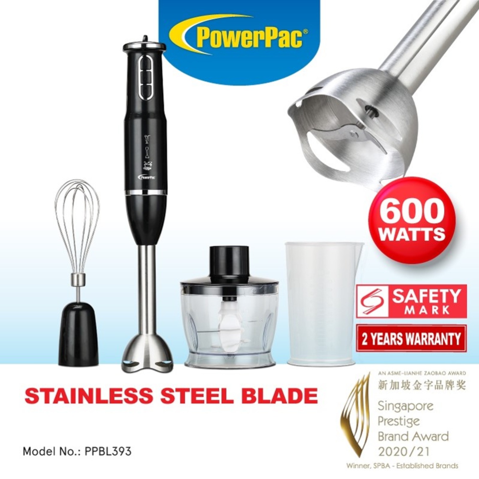 PowerPac (PPBL393) PowerPac Hand Blender Set 600 Watts NTUC FairPrice