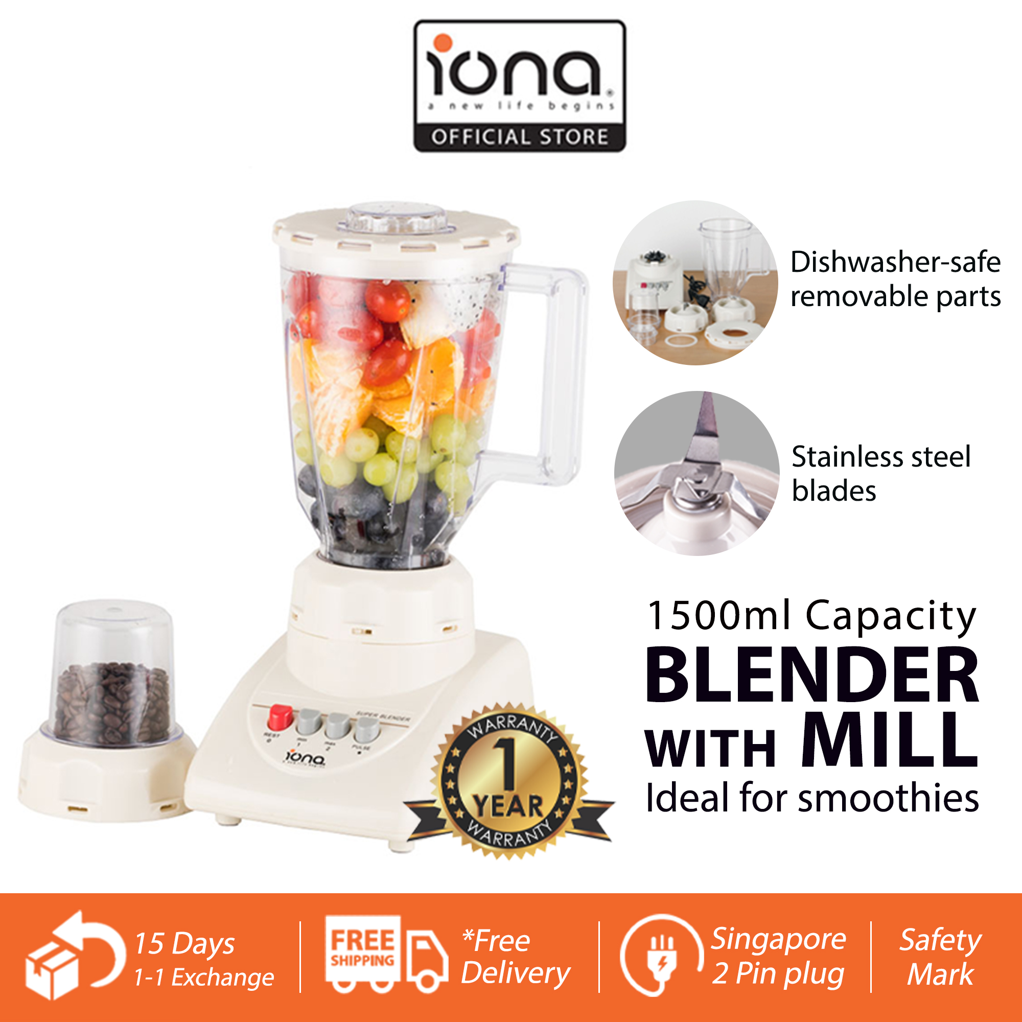 IONA 1.5L Blender With Multi Mill GL718 NTUC FairPrice