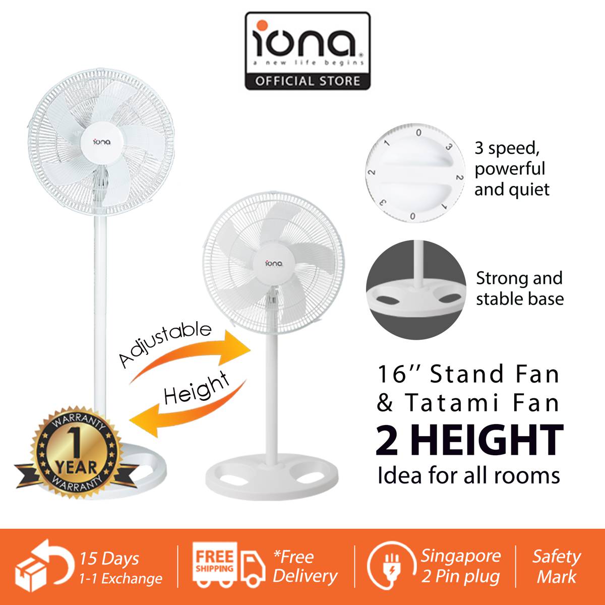 IONA 12 HIGH VELOCITY STAND TABLE FAN WITH TIMER WHITE NTUC FairPrice
